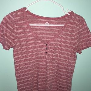 SO pink and white striped v-neck